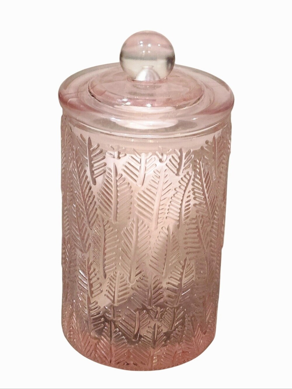 At Home Pink Pressed Glass Apothecary Decorative Storage Jar w/Lid